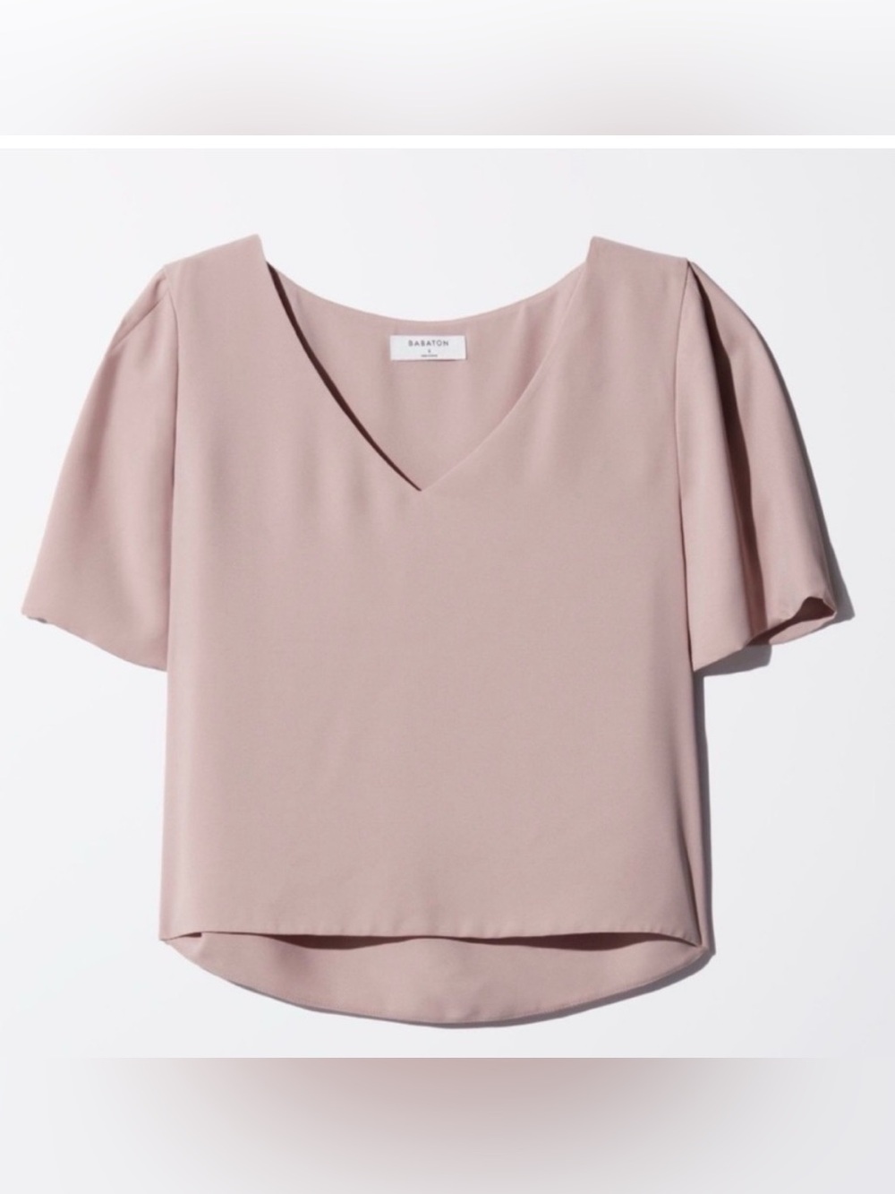 Aritzia Babaton V Neck Cropped Short Sleeve Randy Blouse in Rose Mauve Size L
